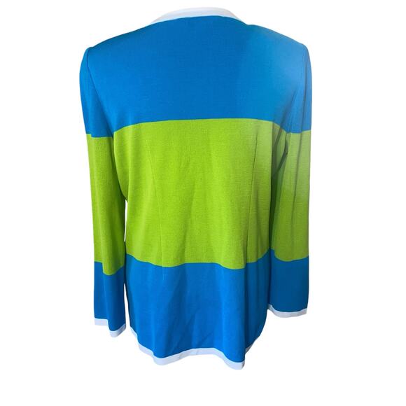 Exclusively Misook Blue Green Colorblock Long Sleeve Cardigan Sweater Size M - Picture 7 of 10